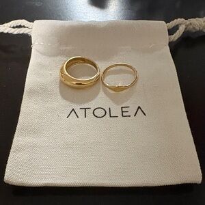 ATOLEA Gold Women's Ring Set (Dome Ring and Dainty Signet Ring), both size 7